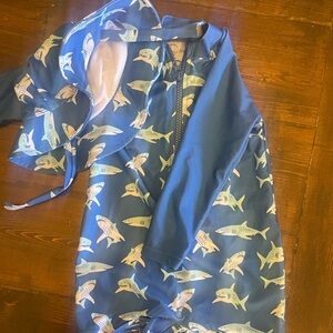 Kids Shark Print Swim Set - Blue with hat